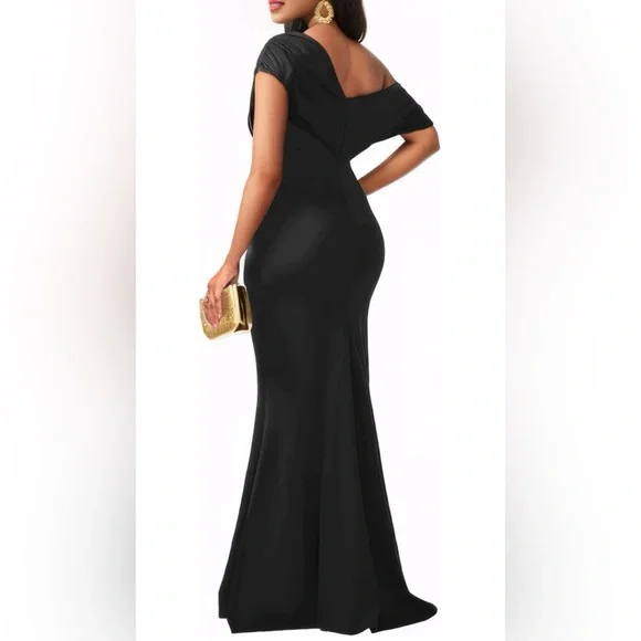 Elegant Black Off-Shoulder Evening Gown